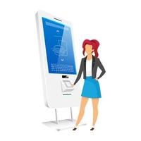 Girl using vending kiosk flat color vector faceless character