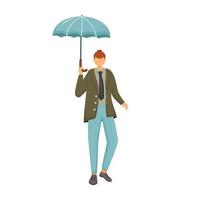 Man in green jacket flat color vector faceless character