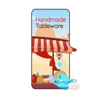 Handmade tableware cartoon smartphone vector app screen