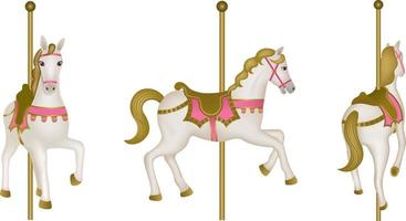 isolated carousel horses. top, side and back view vector