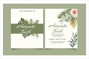 Watercolor greenary tropical leaves Invitation Wedding vector