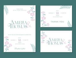 tarjeta de invitación, gracias, reserva la fecha, rsvp, diseño floral vector