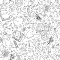 WHITE SEAMLESS BACKGROUND WITH SILHOUETTES OF OBJECTS FOR MAGIC vector