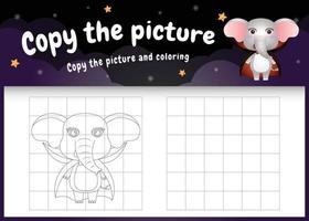 Copie la imagen del juego para niños y la página para colorear con un lindo elefante vector