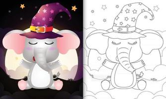 coloring book with a cute cartoon halloween witch elephant vector