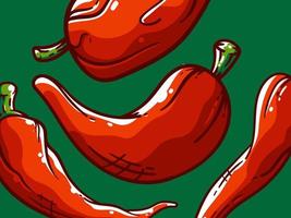4 Different Shapes of Red Chili Peppers Pattern vector