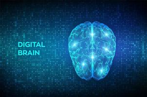 Brain. Digital brain on streaming matrix digital binary code vector