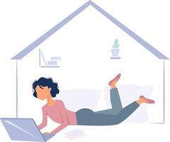 Worker at home office, girl working from home vector