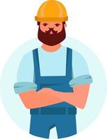 builder in uniform and yellow hard hat vector