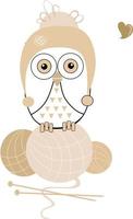 owl sitting on a ball of knitting thread vector