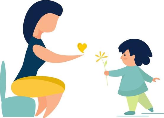 woman and a child with a flower