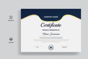 Certificate Template With Badge, Blue and Gold Color Vector Template