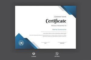 Elegante certificado de color azul para el diseño de plantillas de premios y educación. vector