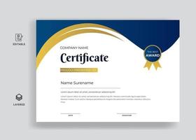 blue And gold color certificate design vector