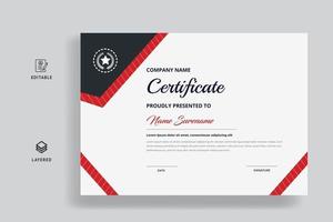 certificado de reconocimiento con diseño de plantilla de color rojo y negro vector