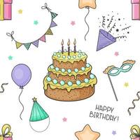 Hand Drawn Seamless Pattern from Festive Elements for Birthday vector