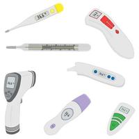 big colored set different types of thermometers for hospital vector