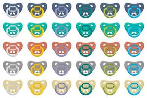 Illustration on theme big colored set baby pacifiers vector