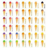 Big colorful set different types natural ice cream vector