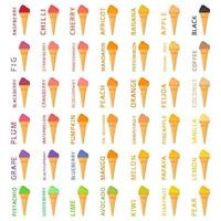 Big colorful set different types natural ice cream vector