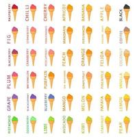 Big colorful set different types natural ice cream vector