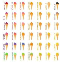 Big colorful set different types natural ice cream vector