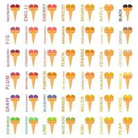 Big colorful set different types natural ice cream vector