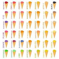 Big colorful set different types natural ice cream vector