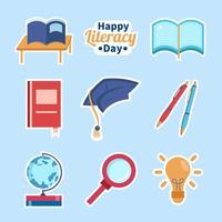 Happy Literacy Day Sticker Template Set vector