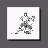 soccer player defending the ball one line art vector