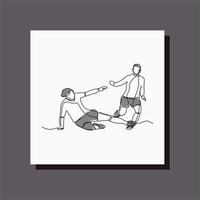 man tackling opponent one line art vector