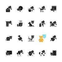 Surveillance and security systems black glyph icons set on white space vector