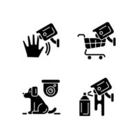 CCTV camera installation black glyph icons set on white space vector