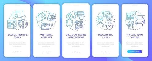 Popular content creation tips onboarding mobile app page screen vector