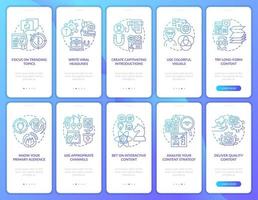 Creating trendy content onboarding mobile app page screens set vector