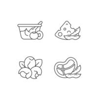 Soy ingredients linear icons set vector