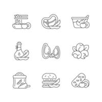 Soy plants linear icons set vector