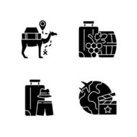 Travel abroad black glyph icons set on white space vector