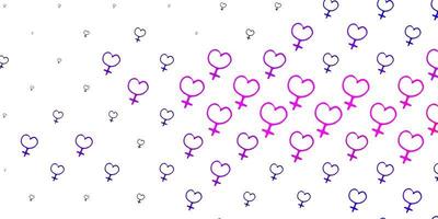 Telón de fondo de vector de color púrpura claro con símbolos de poder de la mujer.