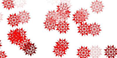 textura de vector rojo claro con copos de nieve brillantes.