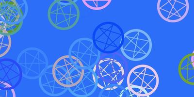 Light Blue, Red vector background with occult symbols.