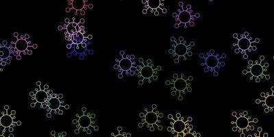 Dark multicolor vector background with covid-19 symbols.