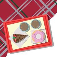 Set of sweets lying on a tray, checkered tablecloth - Vector