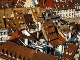 Aerial view of the city of Strasbourg. Sunny day. Red tiled roofs. photo