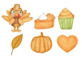 Hand drawn watercolor Thanksgiving day set vector