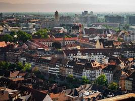 Aerial view of the city of Strasbourg. Sunny day. Red tiled roofs. photo