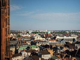 Aerial view of the city of Strasbourg. Sunny day. Red tiled roofs. photo