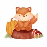 Watercolor Autumn fox and pumpkin vector