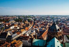 Aerial view of the city of Strasbourg. Sunny day. Red tiled roofs. photo