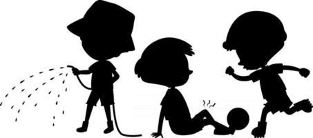 personaje de dibujos animados de la silueta de los niños sobre fondo blanco vector